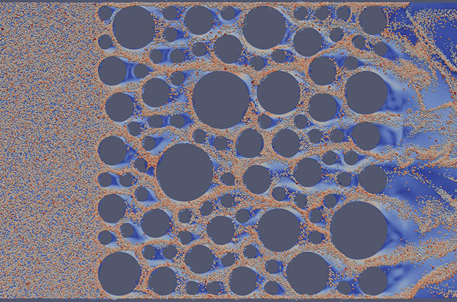 Figure 2. Distribution of sand particles with oil flows.